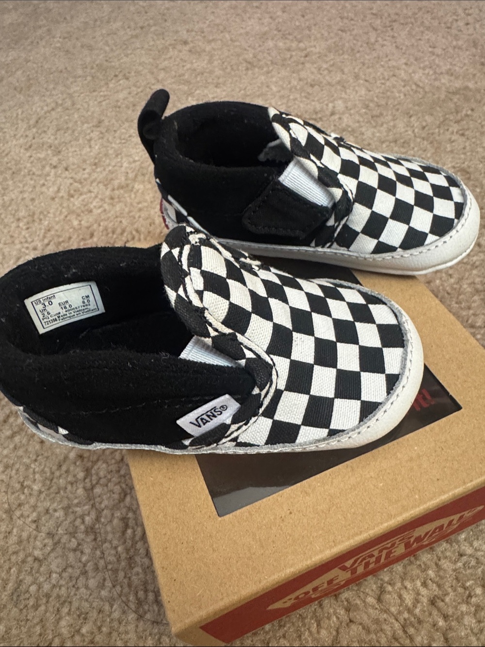 Vans Black & White Checkerboard Baby Slip-On Shoes. USED - Picture 7 of 12